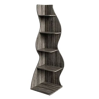 Wood 70 in.H Wall Corner 5-Shelf Bookshelf Convenient Shelf Utilitarian Corner Shelf