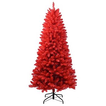 YIORTWO Red PVC Christmas Tree Hinged Branches Foldable Reinforced Metal Stand