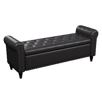 Vabches 55 in Upholstered Storage Bench with Tufted Faux Leather, Rolled Arms