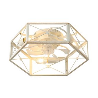 Lanmate Hexagon Cage Ceiling Fan With Light Remote Control Reversible Airflow For Bedroom Kitchen