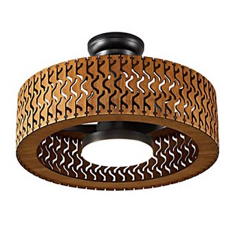 Lanmate Wavy Cutout Wood Caged Ceiling Fan Light 19.68 Inch With Remote