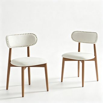 Vabches Linen Upholstered Dining Chairs Set of 2, Rubberwood Frame