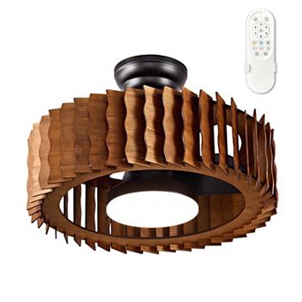 Lanmate Wood Wave Cutout Caged Ceiling Fan Light 19.68 Inch With Remote Control