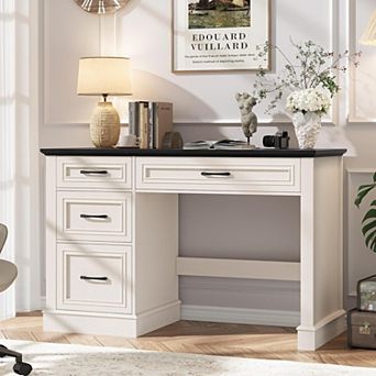 Vabches Farmhouse Executive Desk with File Drawer, 47.24 Inch Home Office Desk