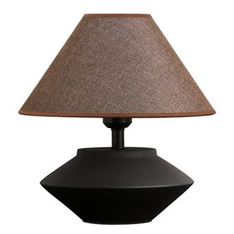 Lanmate Modern Ceramic Table Lamp with Black Matte Finish & Linen Shade Unique Home Decor Lighting