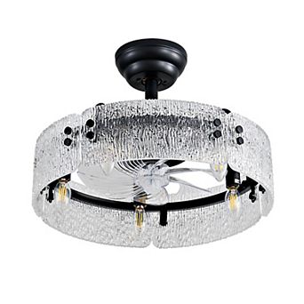 Lanmate Modern Ceiling Fan With Light Textured Acrylic Shade 6 Speed Remote Wall Control