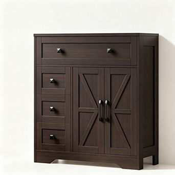 Vabches Farmhouse Bathroom Storage Cabinet with Drawers and Shelving, Accent Cabinet, 29.1 Inch