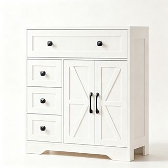 Vabches Farmhouse Bathroom Storage Cabinet with Drawers and Shelving, Accent Cabinet, 29.1 Inch