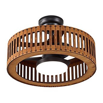 Lanmate Vertical Slat Wood Caged Ceiling Fan Light 19.68 Inch With Remote