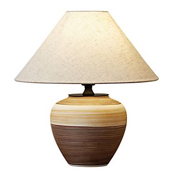 Lanmate Modern Ceramic Table Lamp with Linen Shade - Contemporary Farmhouse Decor Lighting