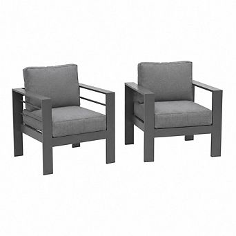 WOW PIONEER 2-Pack All-Weather Aluminum Patio Armchairs with Thick Cushions