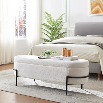 Vabches 45 in L Sherpa Storage Bench Upholstered Bed End Ottoman