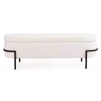 Vabches Sherpa Storage Bench, 52 Inch Upholstered End of Bed Ottoman