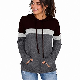 Womens Long Sleeve Hoodies Color Block Casual Fall Tops Tunic Shirts