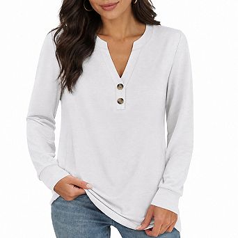 Women's Long Sleeve Henley Top Soft Stretch Casual Work Blouse