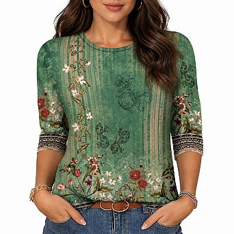 Women's Casual 3/4 Sleeve Stretch Comfy Tunic Tops for Work Daily Wear