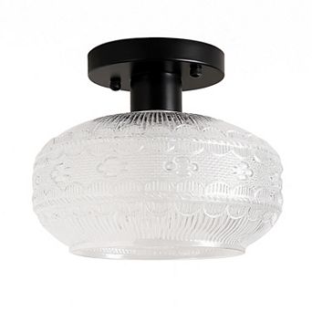 9.5 Inch Matte Black Flush Mount Light, Globe Glass Shade, E26 Base