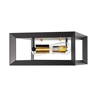 2-Light Black Flush Mount Ceiling Light, Brass Base, E26 Base