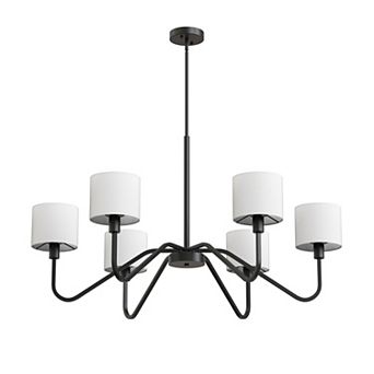 71.5 in 6-light black chandelier with linen shades, height adjustable, E12 base for living room.
