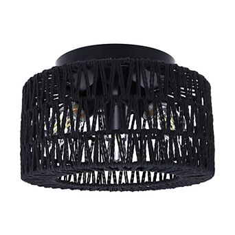 3-Light Flush Mount Ceiling Light, Black Cage Woven Shade, E26 Base