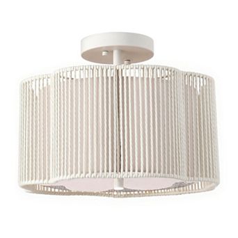3-Light White Flush Mount Ceiling Light, White Lampshade, E26 Base