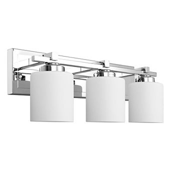 22 in 3-Light Dimmable Chrome Bathroom Vanity Light, White Cylinder Glass Shades, Bulbs Not Included