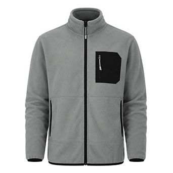 Men Fleece Liner Woven Jacket Stand Collar Outerwear Coat
