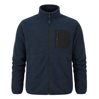 Men Fleece Liner Woven Jacket Stand Collar Outerwear Coat