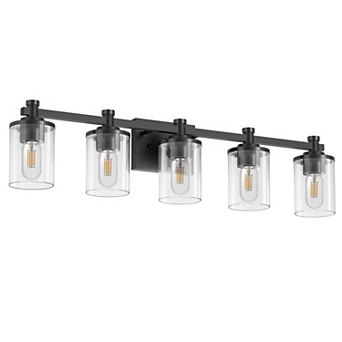 33 in 5-Light Black Vanity Light with Clear Glass Shades, E26 Base Modern Bathroom Mirror Wall Sconce