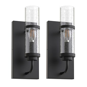 2-Pack 120V Wall Sconce, Matte Black, Clear Glass Shade, E12 Socket