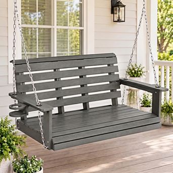 Fortune Candy 4-ft. HIPS Poly Lumber 2-Person Porch Swing with Foldable Cup Holders