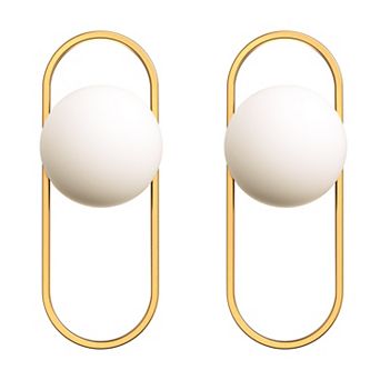 2-Pack 15.7 Inch Wall Sconce, Natural Copper, Runway Ring & Round Milky Glass, E12 Socket, 110V