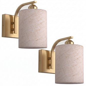 2-Pack 110V Wall Sconce, Gold Spray Paint, Metal Welded Tube & Cylindrical Fabric Shade, E26 Socket