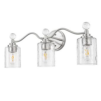 3-Light Nickel Vanity Light with Ribbed Glass Shades, E26 Modern Bathroom Mirror Wall Sconce Fixture