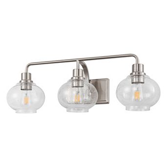 3-Light Nickel Vanity Light with Bubble Glass Shades, E26 Industrial Bathroom Mirror Wall Sconce