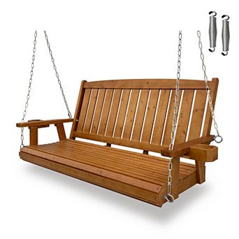 5ft Outdoor Wooden Porch Swing, 3-Person Swing Bench for Patio and Outdoor