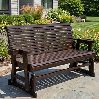 3-Seater Patio Glider with Cup Holders, High Roll Back and Deep Contoured Seat, Heavy Duty 880 Lb