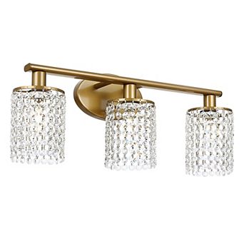 22.4 in 3-Light Brass Crystal Vanity Light, E12 Bathroom Mirror Wall Sconce for Modern Home Decor