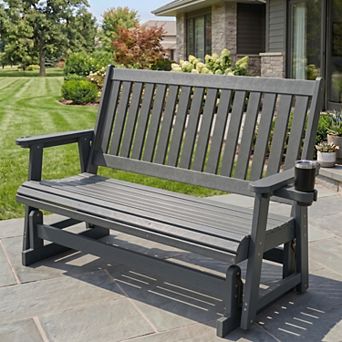 3-Seater HIPS Patio Glider with Cup Holders, All-Weather Outdoor Bench, High Back & Deep Seat
