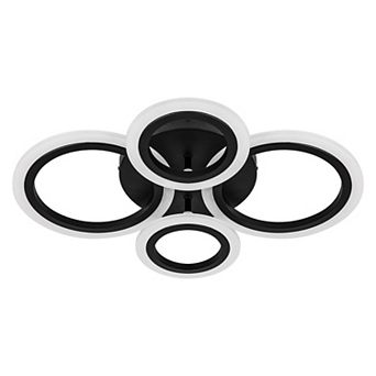 Modern Contemporary LED Ceiling Light Fixture, 21.7" 4 Circle Design Black, 4000K for Bedroom