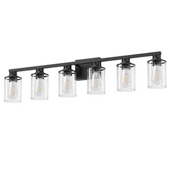 6-Light Black Vanity Light with Clear Glass Shades, E26 Base Modern Bathroom Mirror Wall Sconce