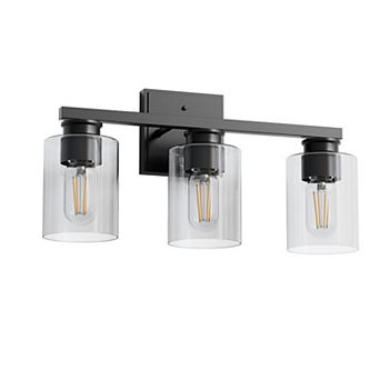 Modern 3-Light Bathroom Vanity Light with Clear Glass Shades, Matte Black Wall Sconce for Mirror
