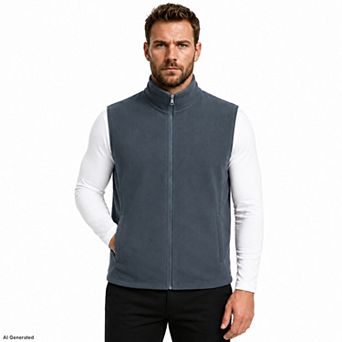 Men's Fleece Vest Full Zip Stand Collar Warm Casual Jacket