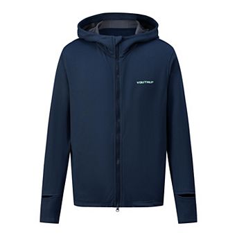 Men's Thermal Hooded Jacket Grid Activewear Running Zip Coat Breathable Lightweight