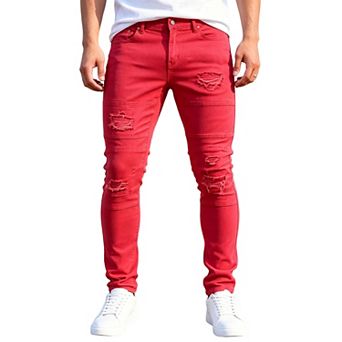 Men’s Ripped Skinny Denim Pants, Multi‑Stitch Distressed Slim‑Fit Street‑Wear Trousers