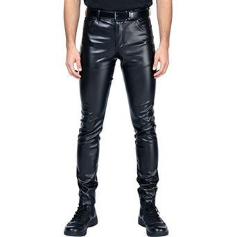 Men’s Slim‑Fit Faux Leather Pants, Glossy Skinny Casual Nightclub Streetwear Bottoms