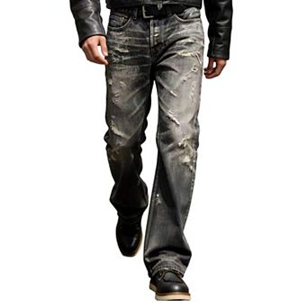 Men’s Heavy‑Distressed Flared Jeans, Vintage Worn‑Effect Denim Pants