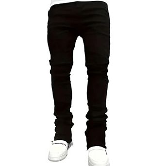Men’s Raw‑Edge Stacked Flared Denim Pants, Slim Fit Frayed‑Hem Streetwear Jeans Trousers