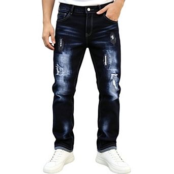 Men’s Ripped Washed Straight‑Leg Jeans, Casual Distressed Denim Pants For Daily Wear
