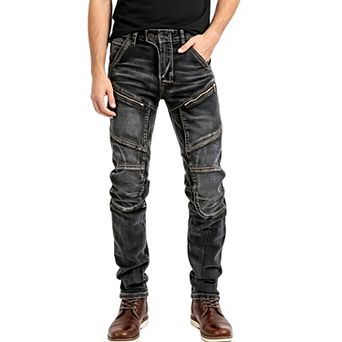 Men’s Slim Fit Biker Denim Pants, Multi‑Zipper Pockets Moto‑Style Casual Jeans For Men